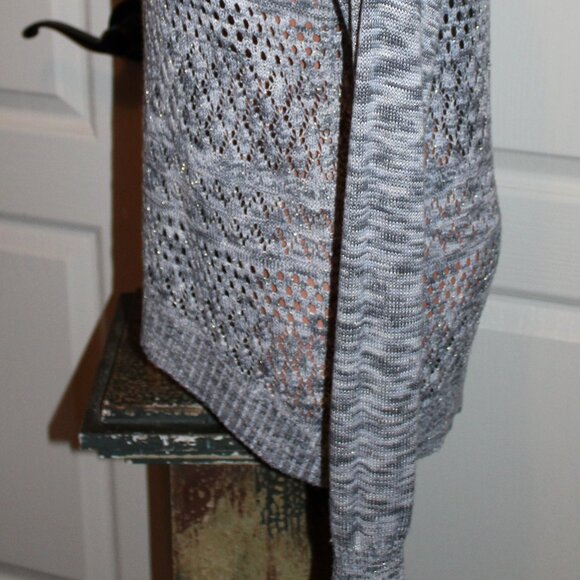NEW! BUFFALO by David Bitton Gray White Silver Sparkle Pointelle Knit Sweater - Picture 5 of 8
